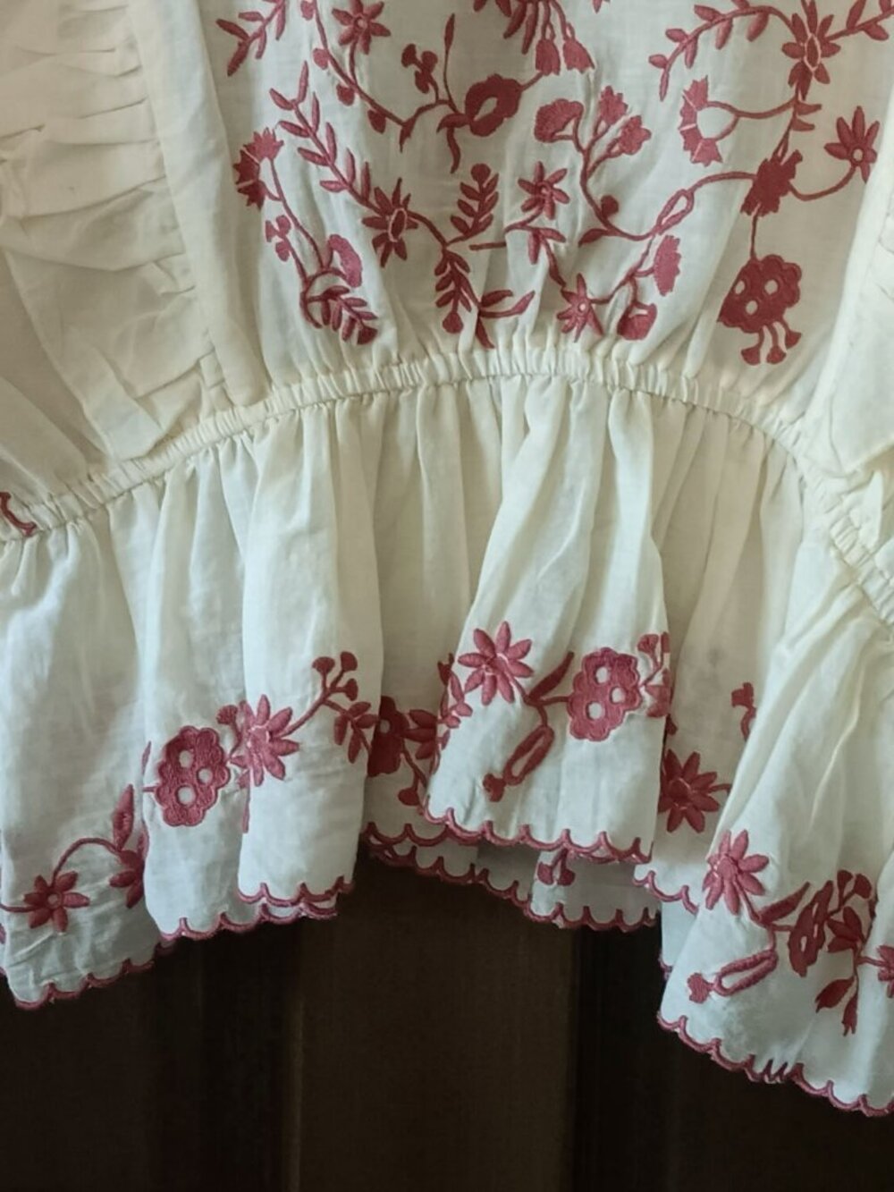 CALYPSO ST. BARTH Cream and Pink Embroidered and Ruffled Peasant Blouse Size S - Picture 7 of 15